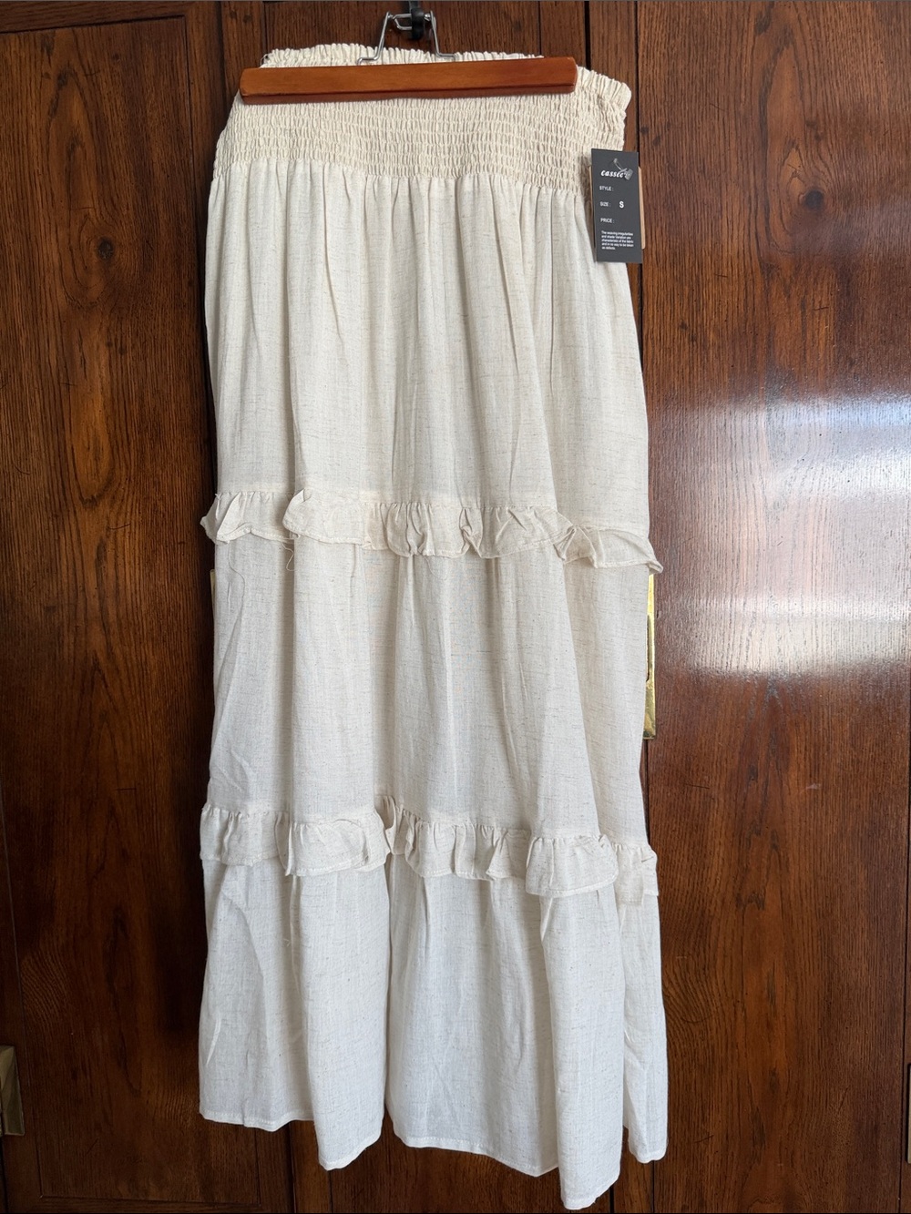 Women’s Cream Tiered Maxi Skirt with Smocked Waist
